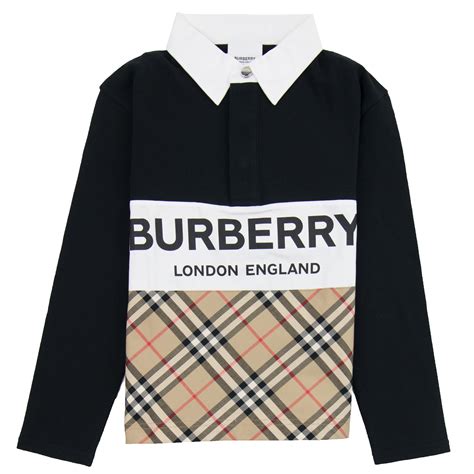 burberry long-sleeve logo print check panel polo shirt|BURBERRY Checked Cotton.